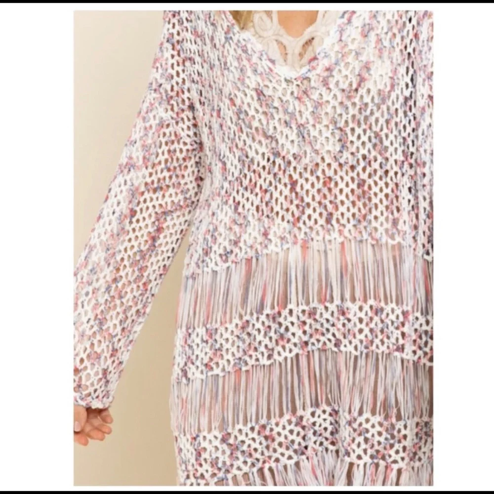 NEW POL Sheer Sexy Fringe Crocheted Tunic - Picture 3 of 9